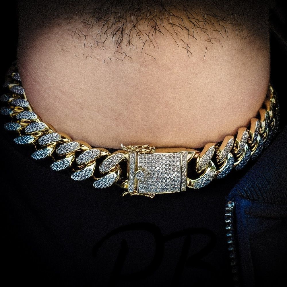 Gold 18" Diamond Simulate Cuban Link Choker Chain